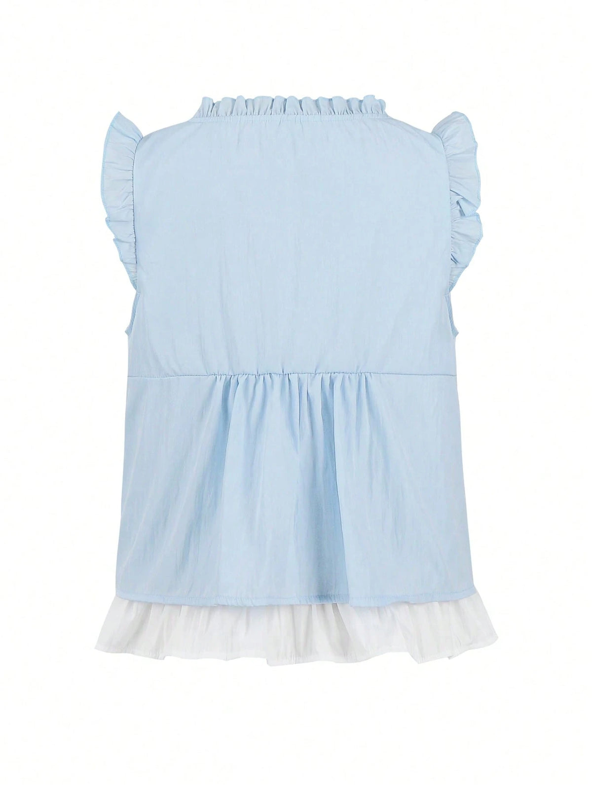 Women's Frill Trim Front Tie Loose Sleeveless Blouse Summer