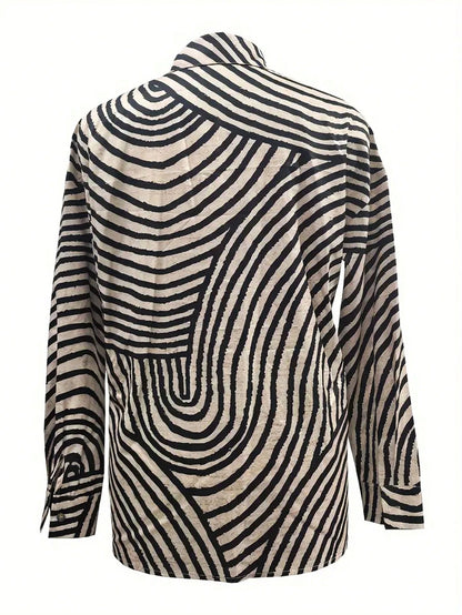 Women's Front Button Long Sleeve Striped Minimalist Shirt, Casual Everyday Wear