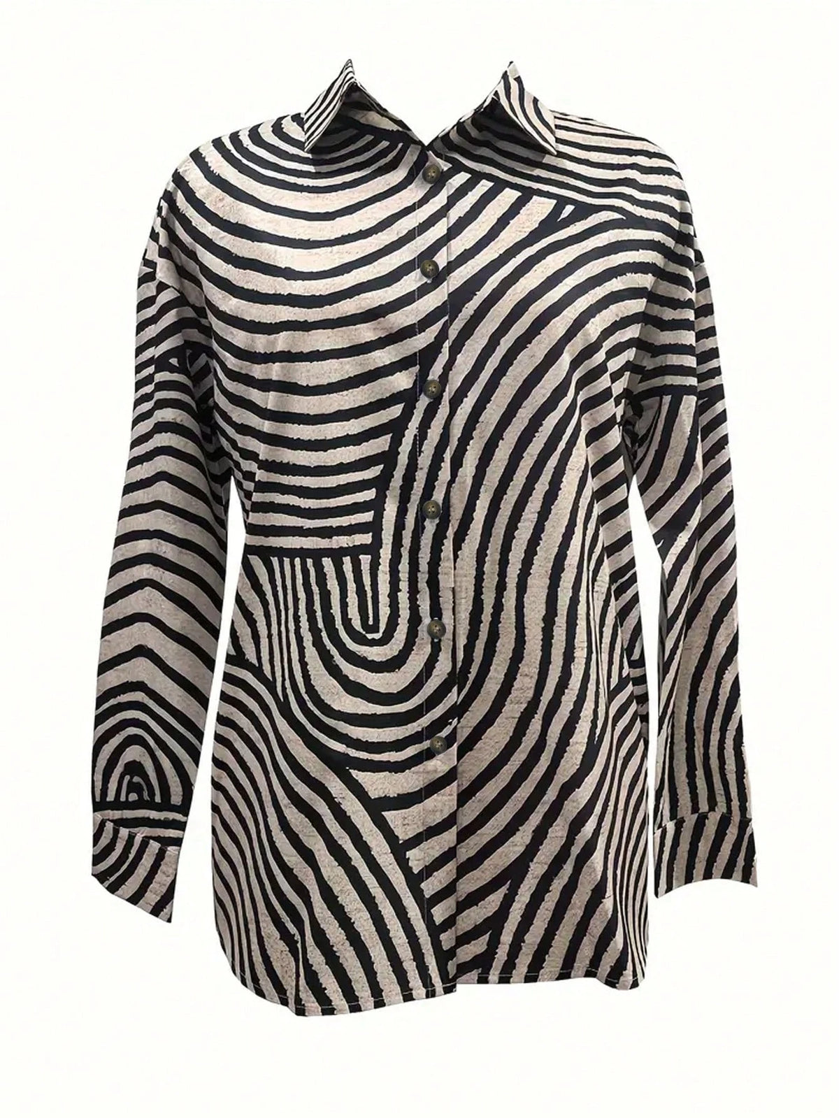 Women's Front Button Long Sleeve Striped Minimalist Shirt, Casual Everyday Wear