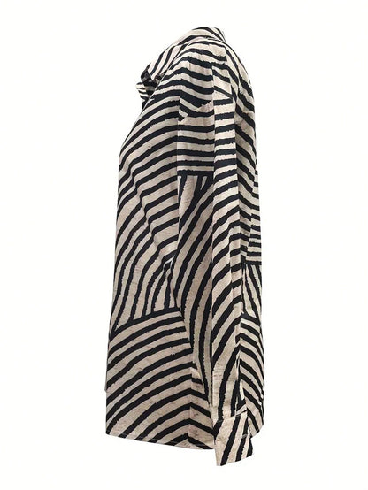 Women's Front Button Long Sleeve Striped Minimalist Shirt, Casual Everyday Wear