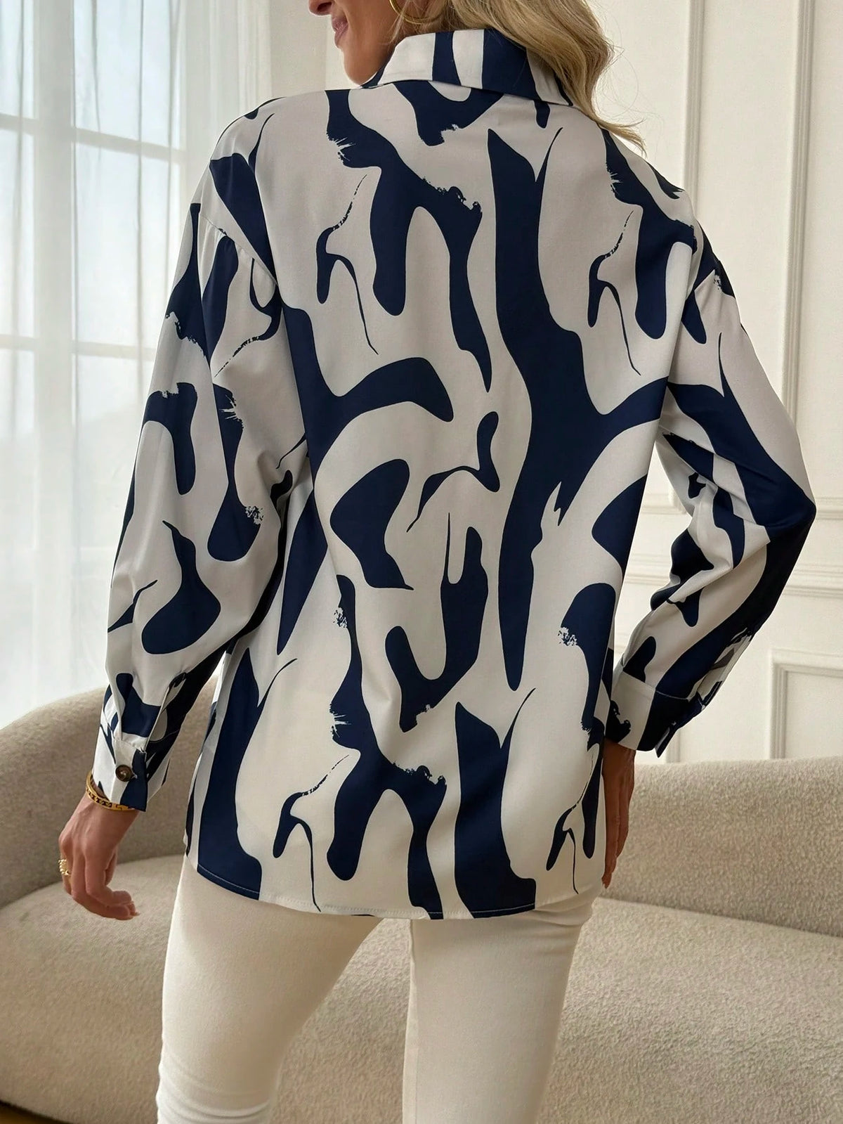 Women's Front Button Long Sleeve Striped Minimalist Shirt, Casual Everyday Wear