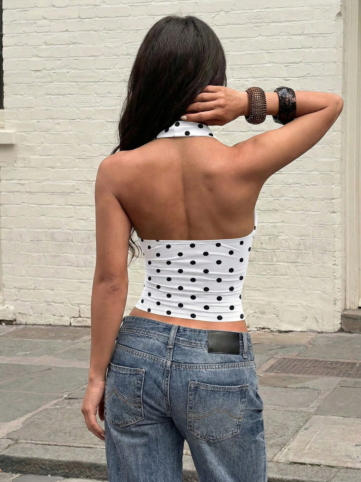 Women's Halter Deep V Metal Splice Backless Pleated Cropped Camisole, Suitable For Daily, Commute, Date, Vacation, Valentine's Day Casual Summer