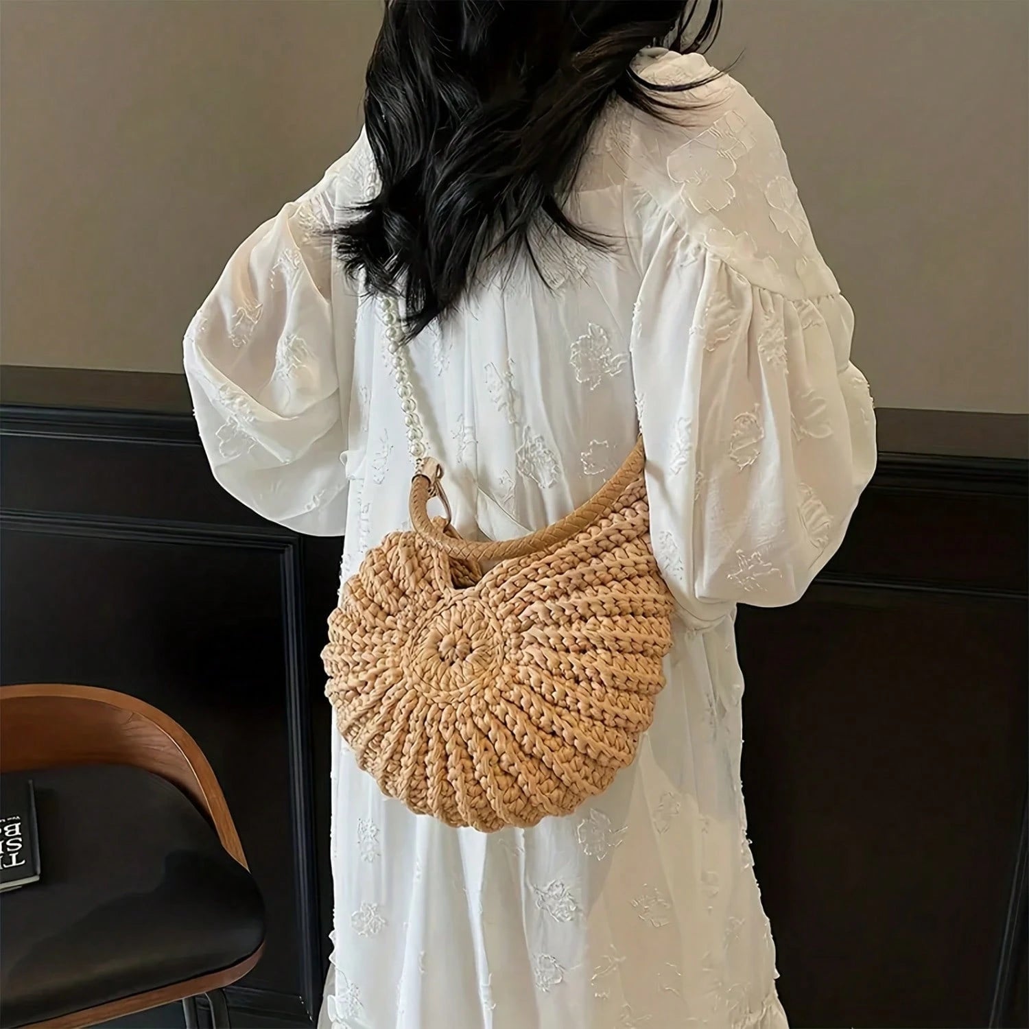 Women's Handwoven Shell Tote Bag With Chain Strap, Large Capacity Bohemian Beach Bag For Summer Vacation Handbag For Casual Outings Beach Trips