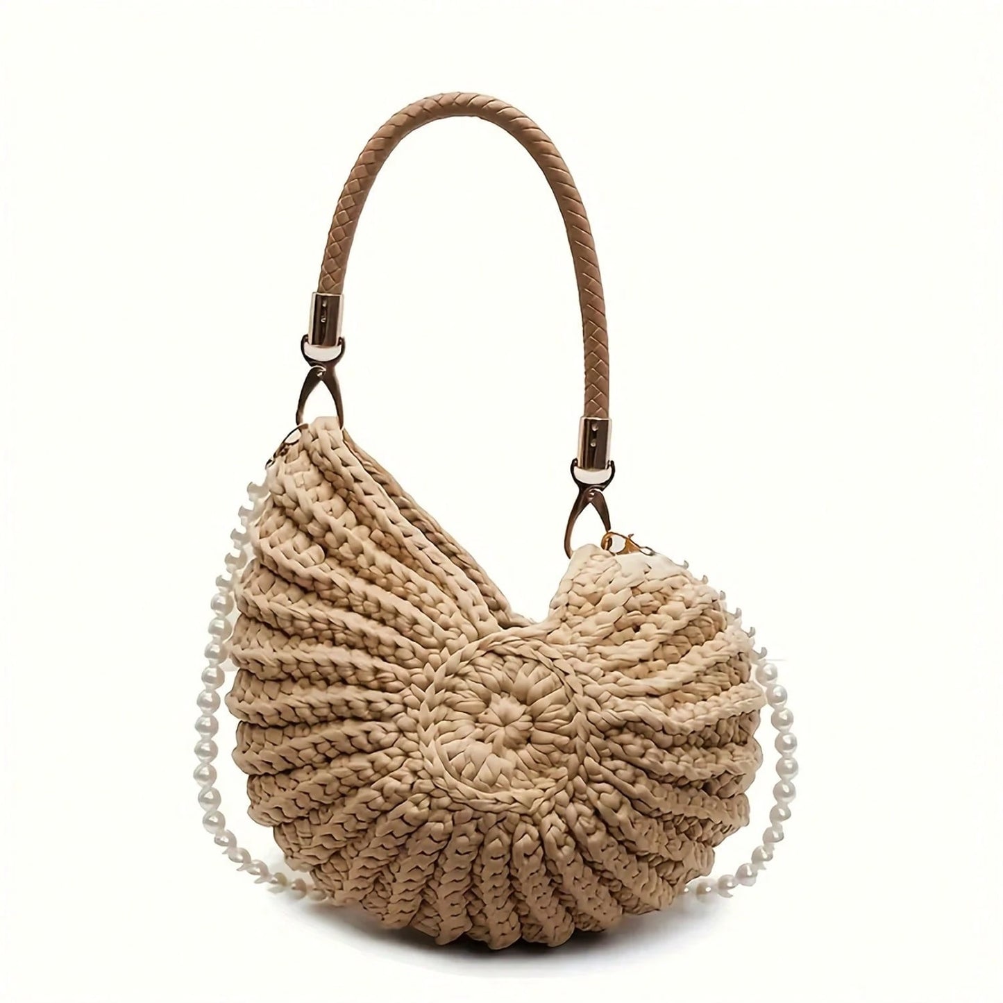 Women's Handwoven Shell Tote Bag With Chain Strap, Large Capacity Bohemian Beach Bag For Summer Vacation Handbag For Casual Outings Beach Trips
