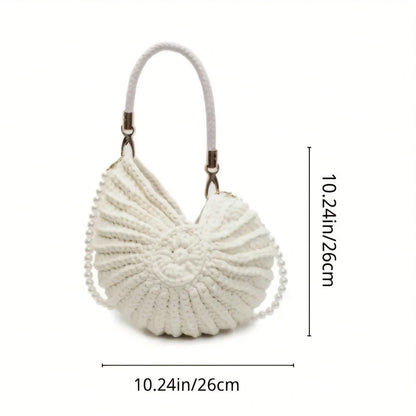 Women's Handwoven Shell Tote Bag With Chain Strap, Large Capacity Bohemian Beach Bag For Summer Vacation Handbag For Casual Outings Beach Trips
