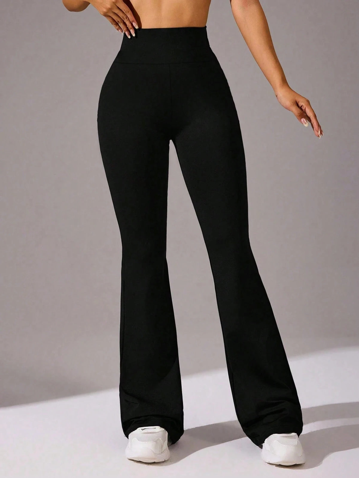 Women's High Waist Solid Color Flare Pants, With Side Pockets, Suitable For Casual, Sports, Yoga, Leggings, Running And Fitness Occasions Spring Black