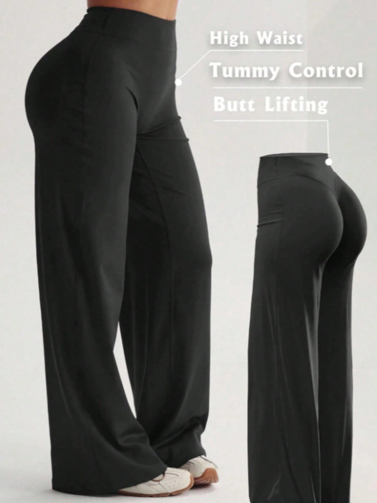 Women's High-Waist Straight Leg Polyester Pants, Tummy Control And Hip Lifting, High Elastic Fabric, Comfortable To Wear. Black