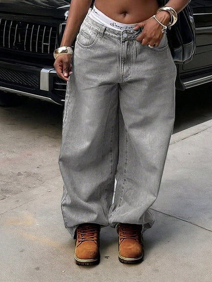 Women's High Waist Wide Leg Jeans, Vintage Washed Denim Pants With Pockets,Baggy Jeans,Fall Outfit For Women