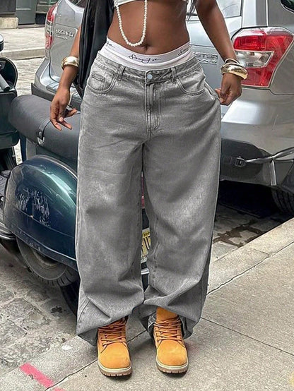 Women's High Waist Wide Leg Jeans, Vintage Washed Denim Pants With Pockets,Baggy Jeans,Fall Outfit For Women