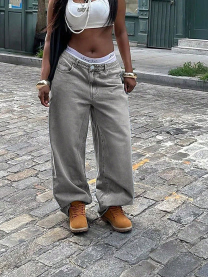Women's High Waist Wide Leg Jeans, Vintage Washed Denim Pants With Pockets,Baggy Jeans,Fall Outfit For Women