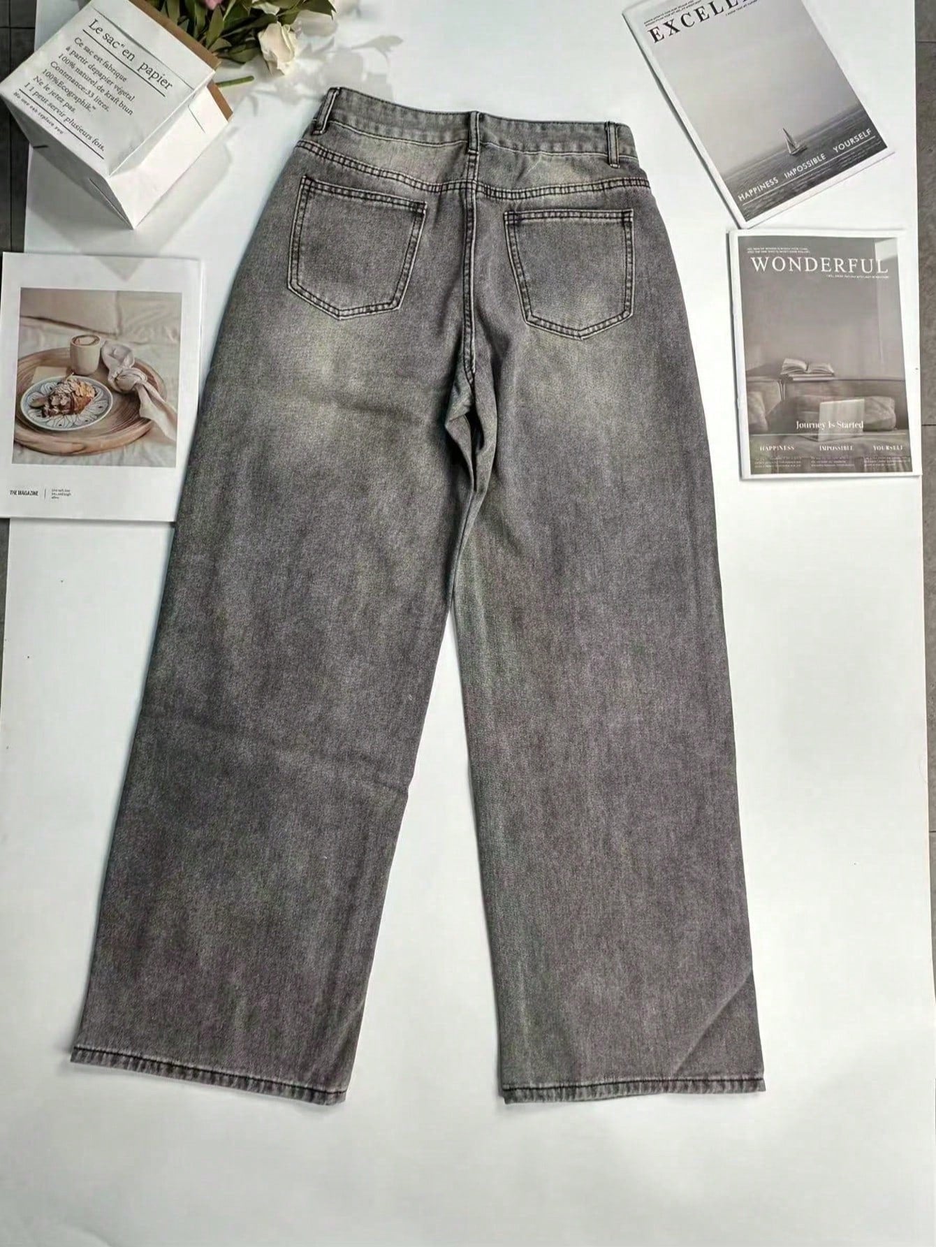 Women's High Waist Wide Leg Jeans, Vintage Washed Denim Pants With Pockets,Baggy Jeans,Fall Outfit For Women