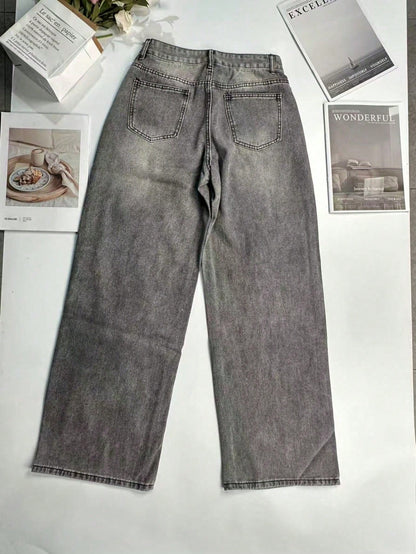 Women's High Waist Wide Leg Jeans, Vintage Washed Denim Pants With Pockets,Baggy Jeans,Fall Outfit For Women