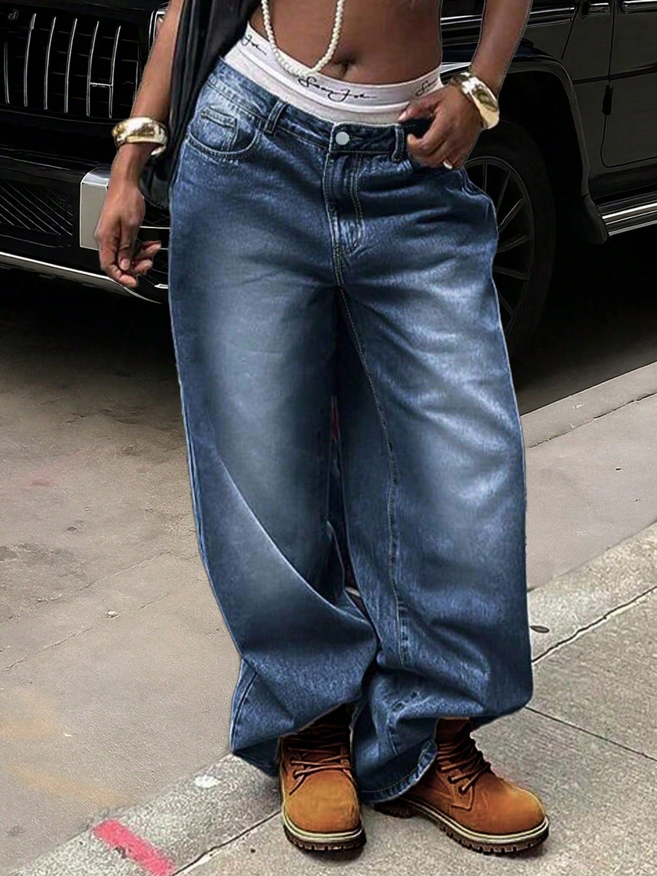 Women's High Waist Wide Leg Jeans, Vintage Washed Denim Pants With Pockets,Baggy Jeans,Fall Outfit For Women