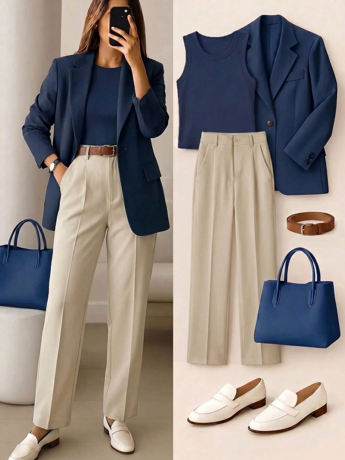 Women's High-Waisted Apricot Long Pants, Simple Fashion, Commute Y2K Style, Comfortable Slim Fit Versatile (Accessories Not Included), Office Siren