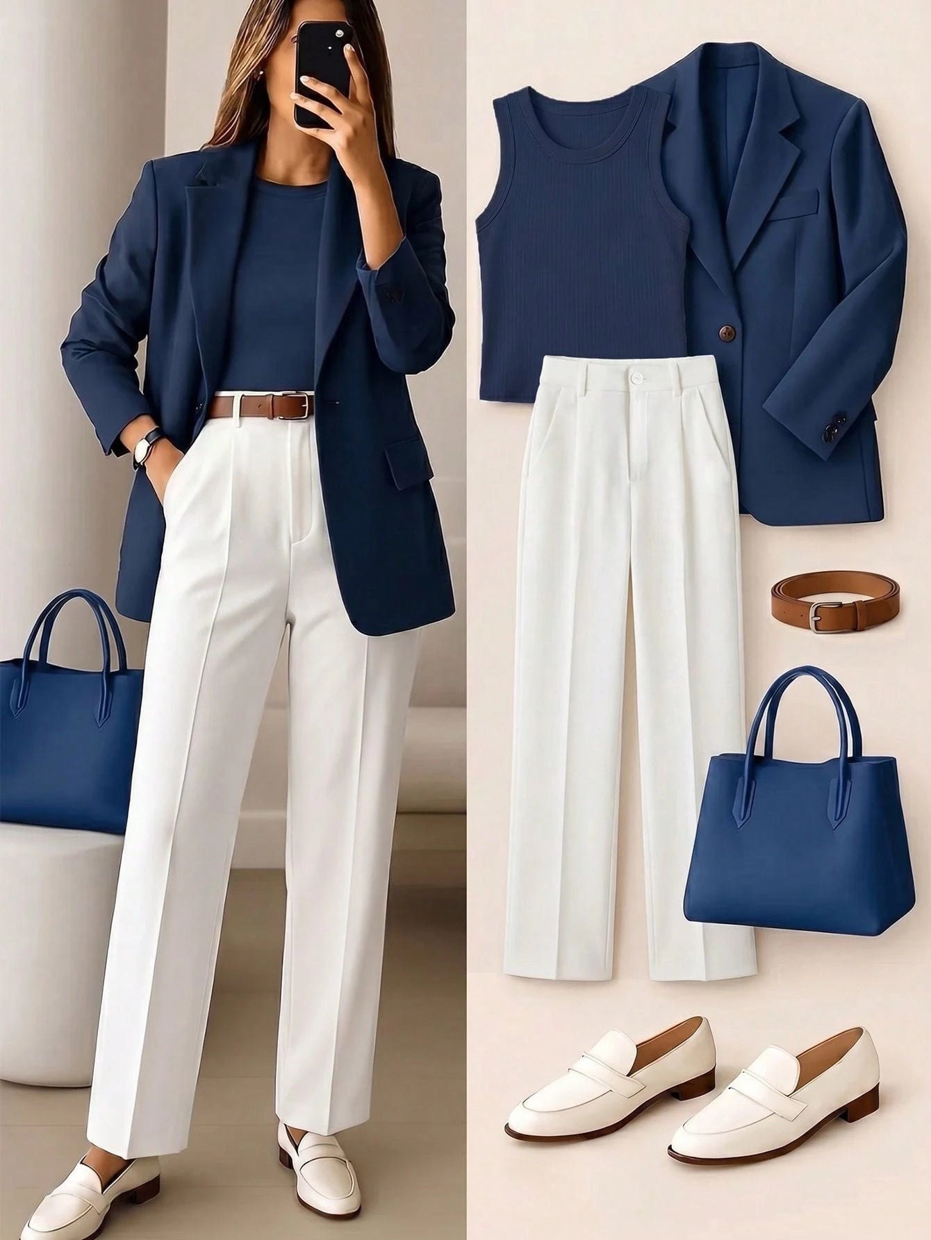 Women's High-Waisted Apricot Long Pants, Simple Fashion, Commute Y2K Style, Comfortable Slim Fit Versatile (Accessories Not Included), Office Siren