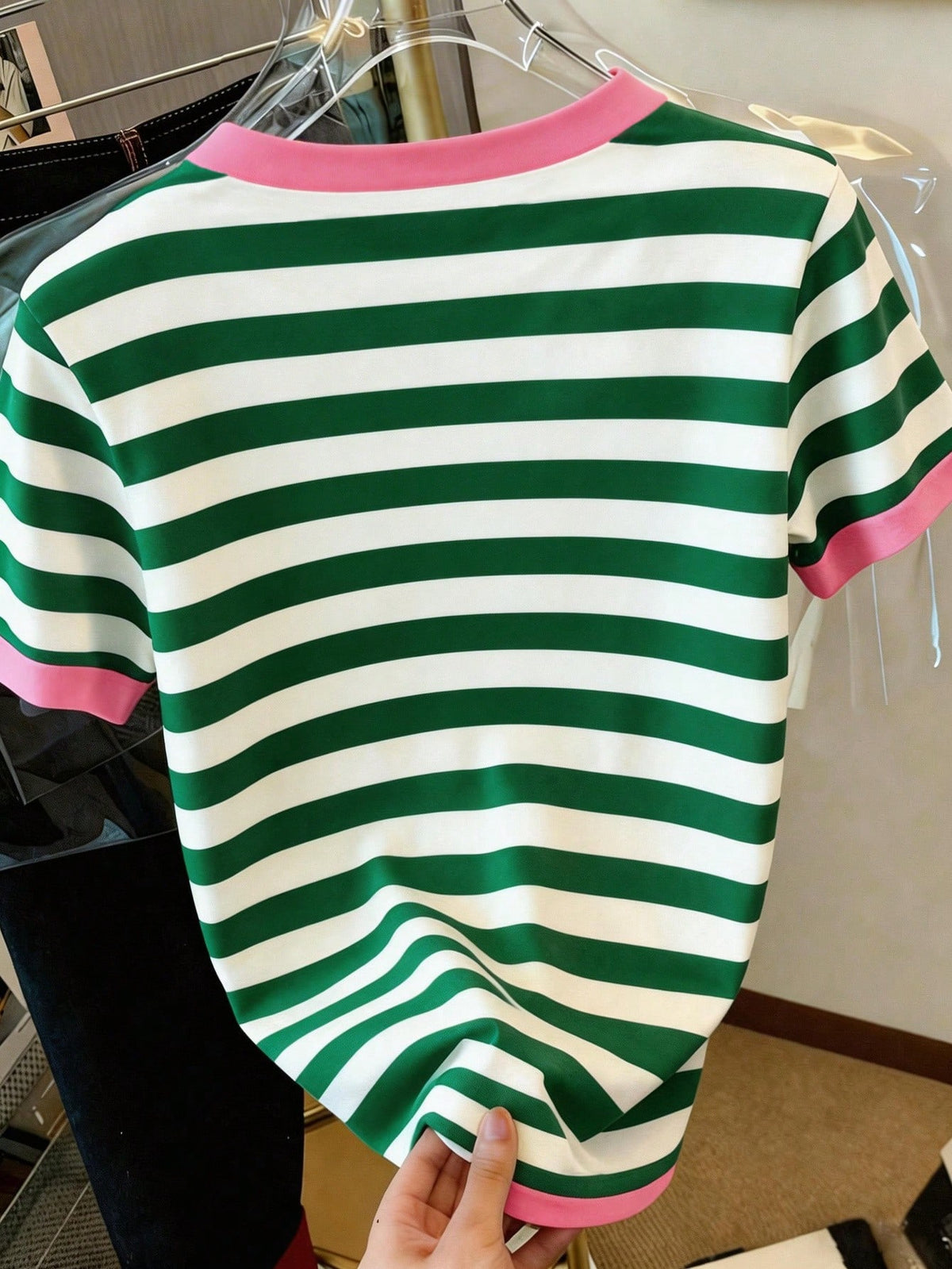 Women's Letter & Stripe Print Casual Round Neck Short Sleeve T-Shirt