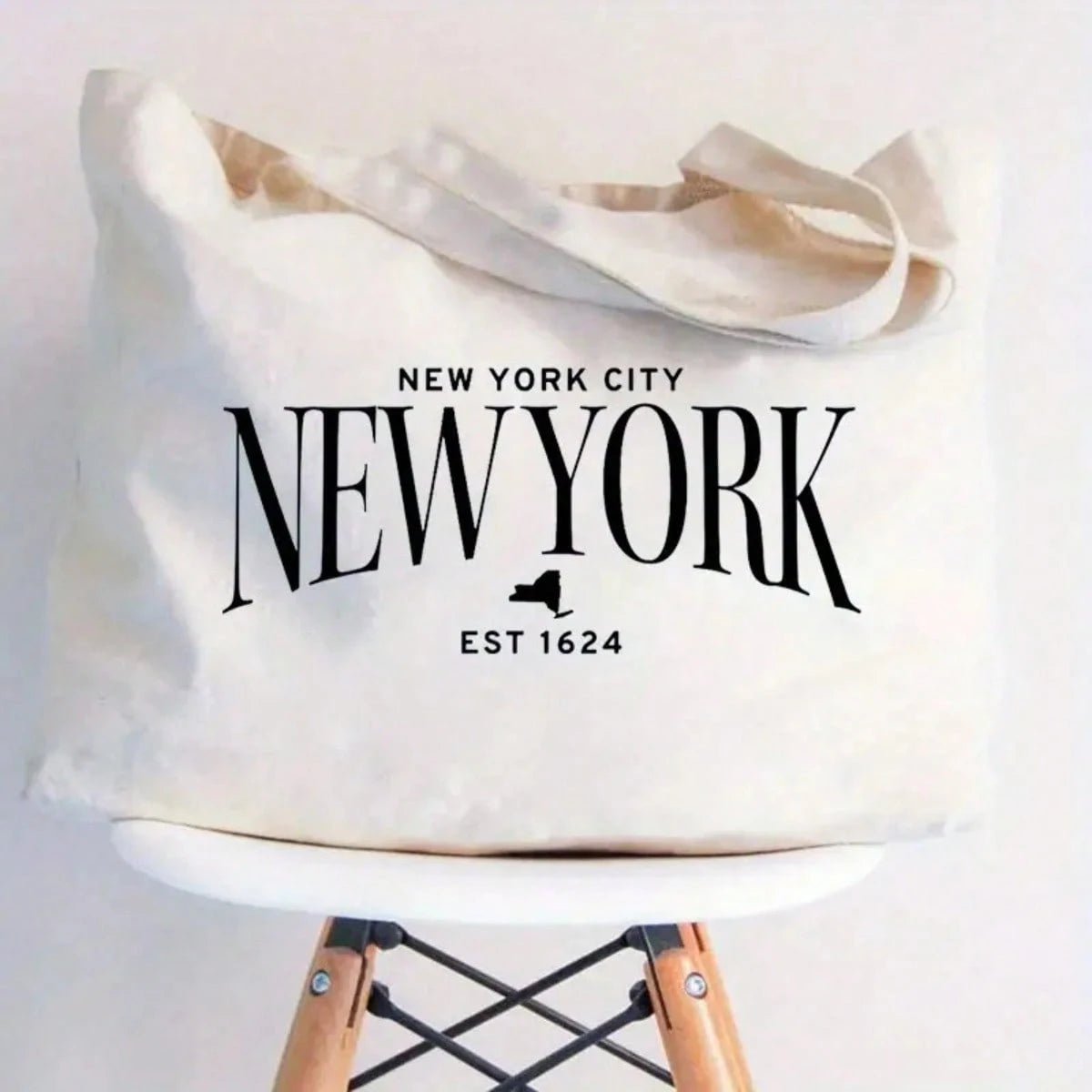 Women's New York City Tote Bag- NYC Skyline & State Outline Design With Large "NEW YORK" Lettering, Durable Polyester Canvas Travel Bag Suitable For Travel, Shopping, &- Iconic Landmark Bag For NYC