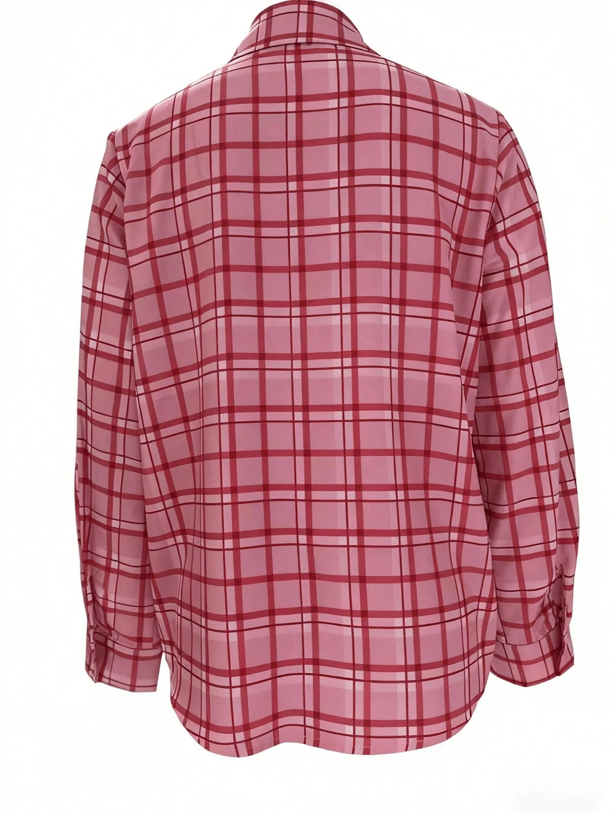 Women's Plaid Front-Button Long-Sleeve Classic Shirt Collar With Regular Hem, Suitable For Everyday Wear, Autumn Women's Shirt Pink
