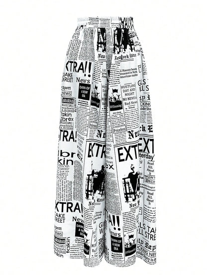 Women's Random Print Minimalist High Waisted Casual Pants, Elegant For Summer And Spring White