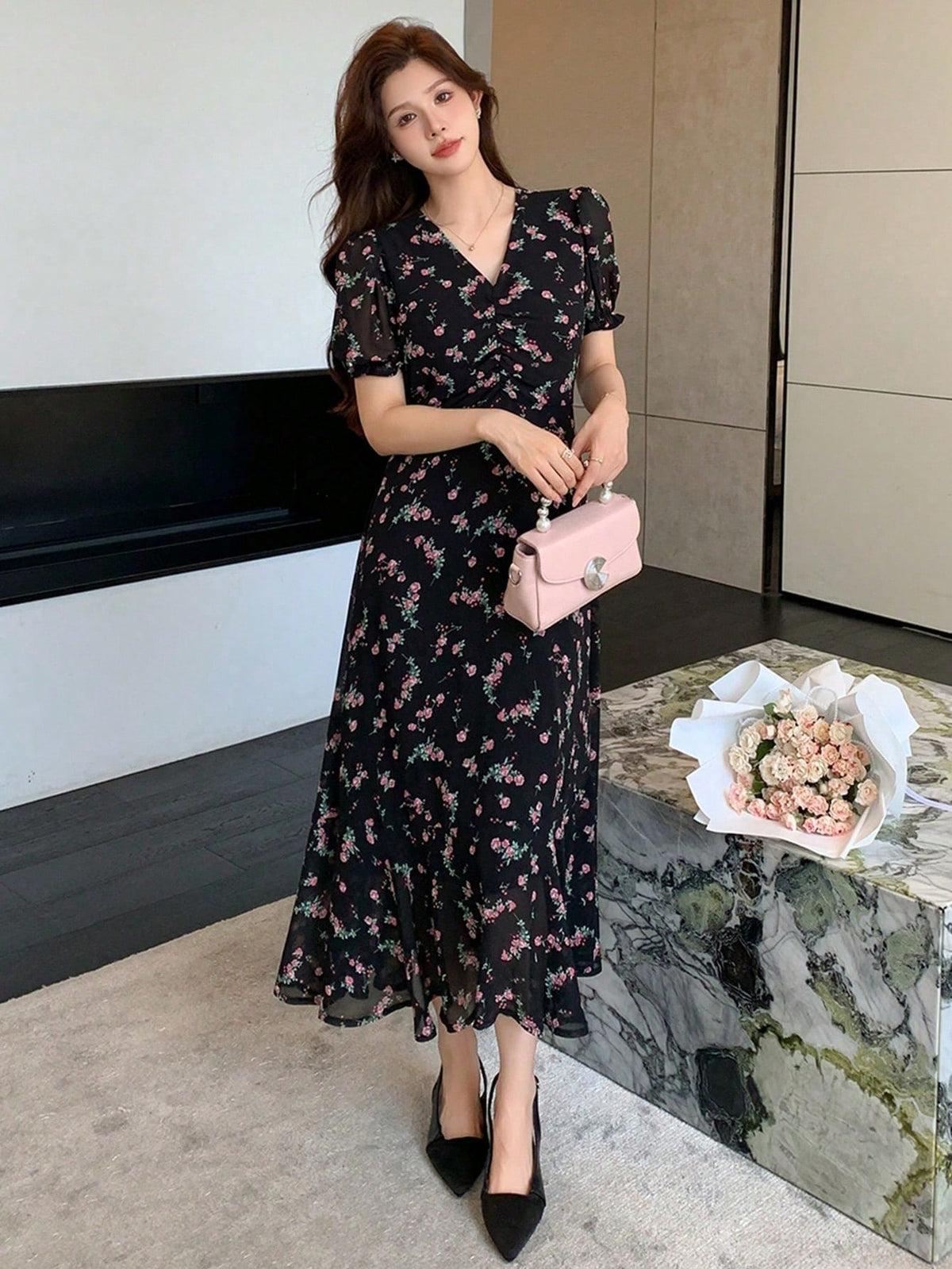 Women's Random Printed Simple Casual Dress Floral Sundress Vacation Outfits Women Easter Dress Boho
