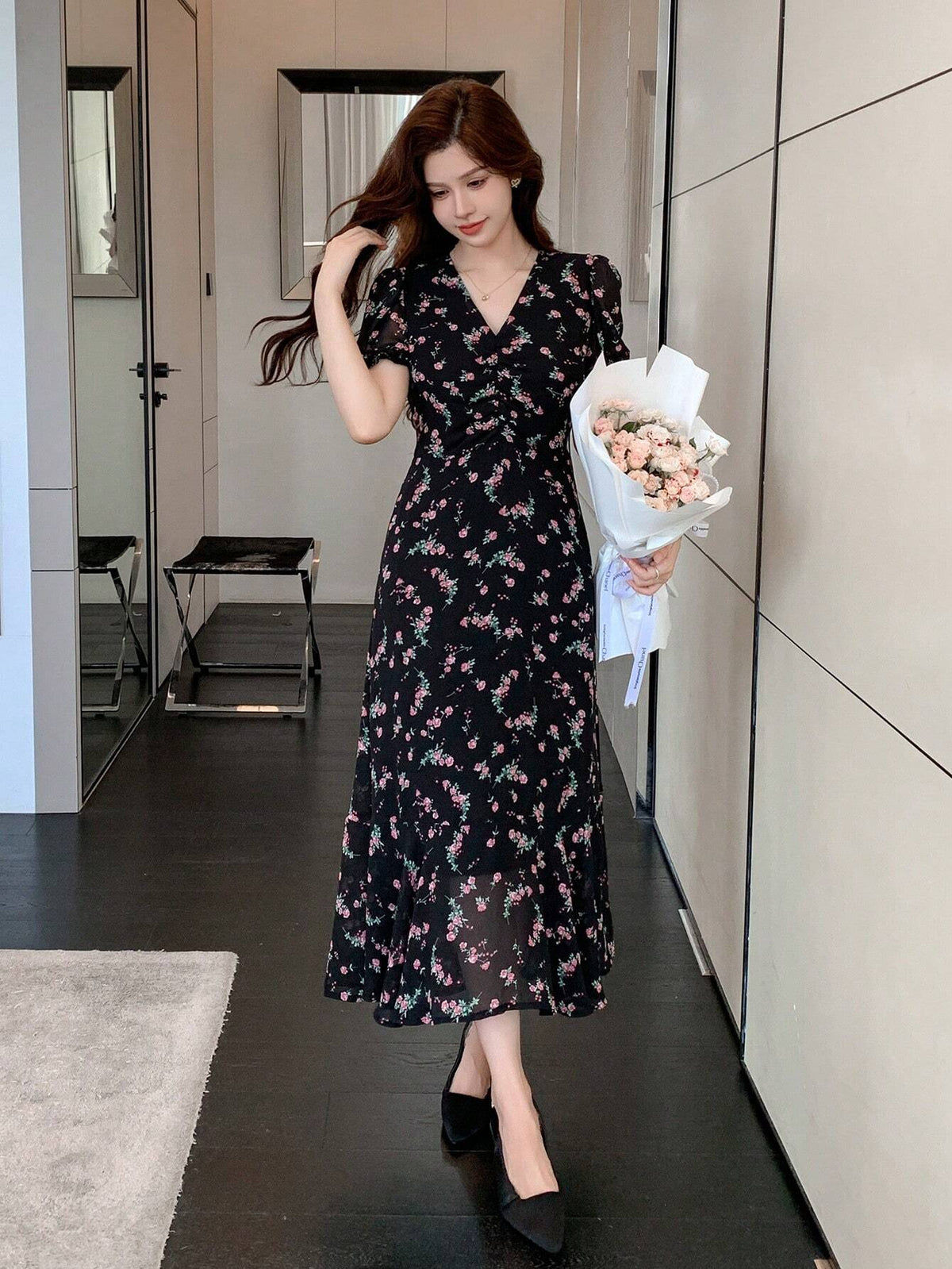 Women's Random Printed Simple Casual Dress Floral Sundress Vacation Outfits Women Easter Dress Boho