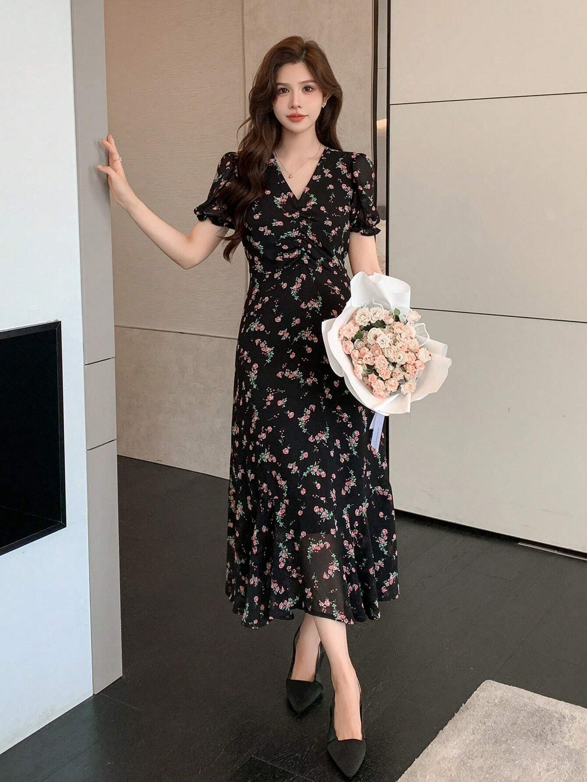 Women's Random Printed Simple Casual Dress Floral Sundress Vacation Outfits Women Easter Dress Boho