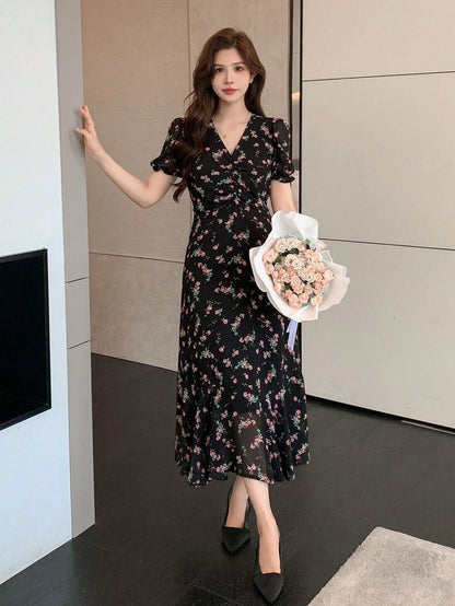 Women's Random Printed Simple Casual Dress Floral Sundress Vacation Outfits Women Easter Dress Boho