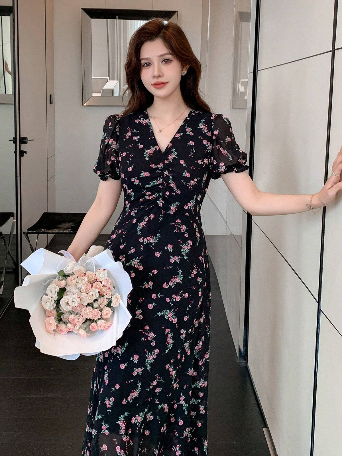 Women's Random Printed Simple Casual Dress Floral Sundress Vacation Outfits Women Easter Dress Boho