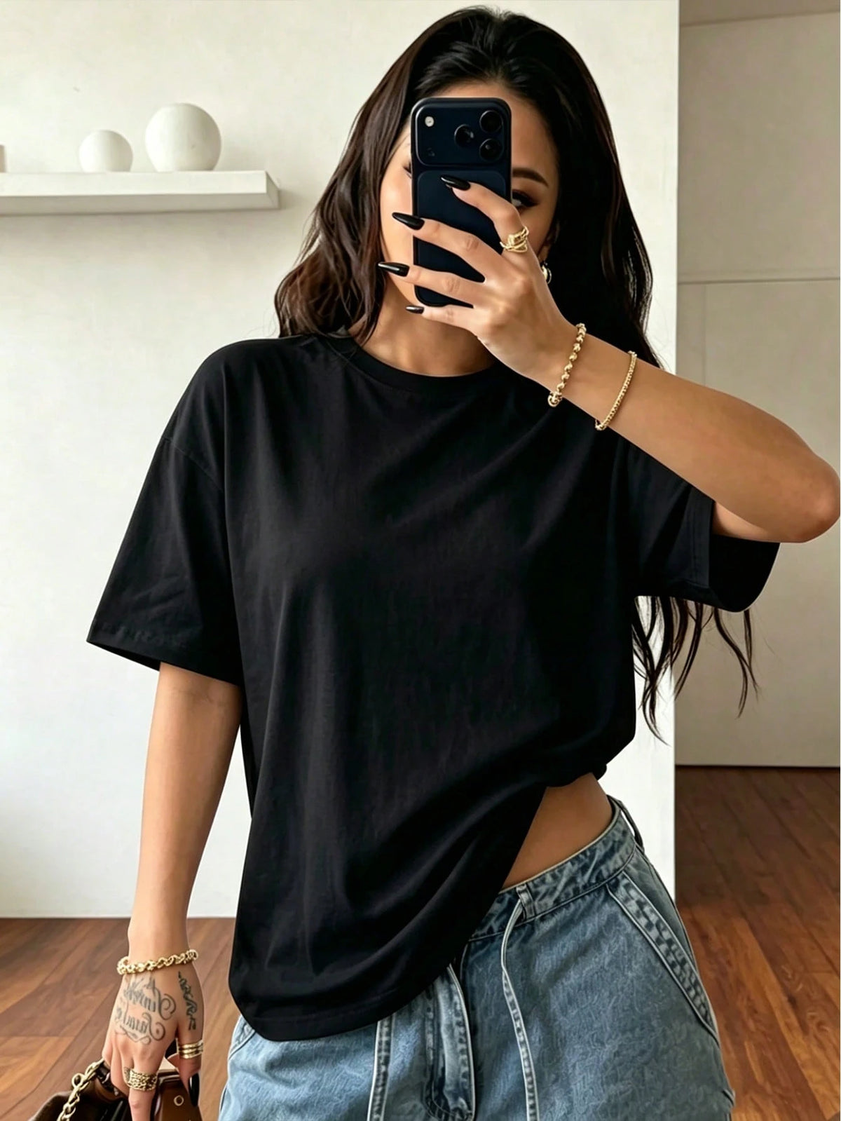 Women's Round Neck Short Sleeve Regular Fit T-Shirt, Loose Style, Fashion Versatile Casual Summer New Top