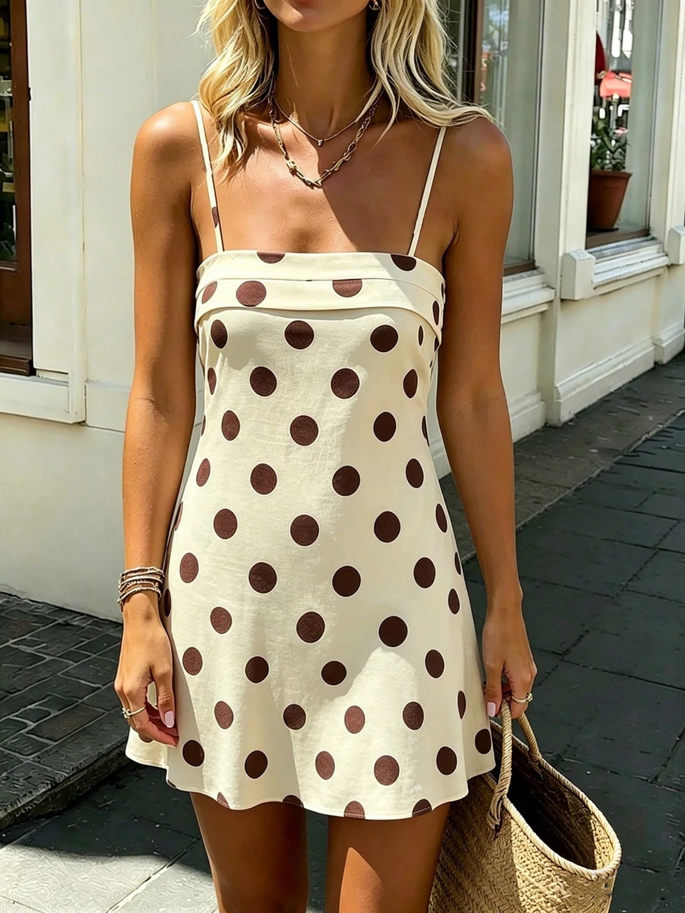 Women's Short Dress Polka Dot Double Layer Collar Design Waist Cinched A-Line Vacation Outfit Summer Elegant Yellow
