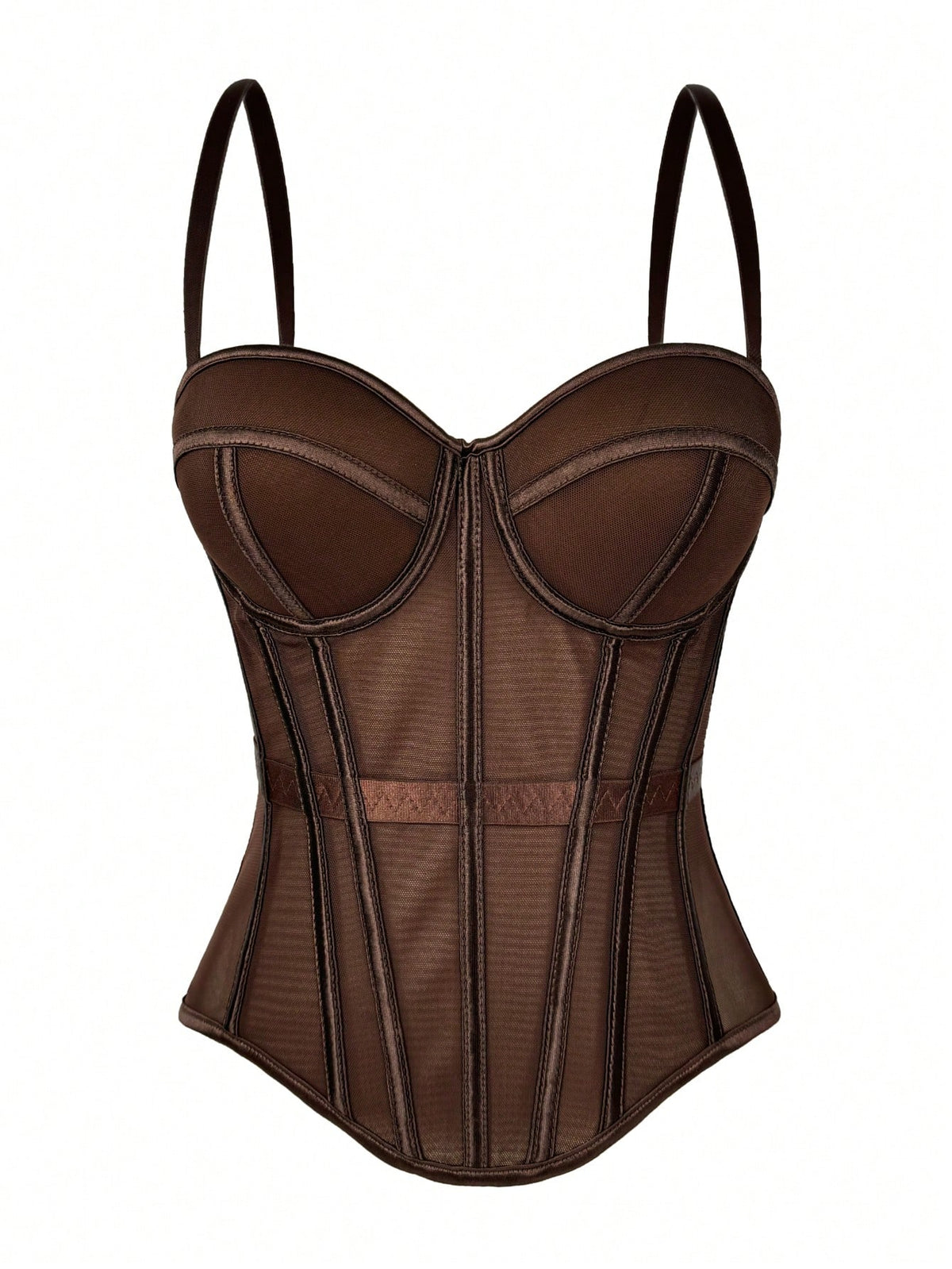 Women's Solid Brown Camisole Jacket, Mesh Lining Bra Top, Autumn/Winter Lingerie Casual Summer