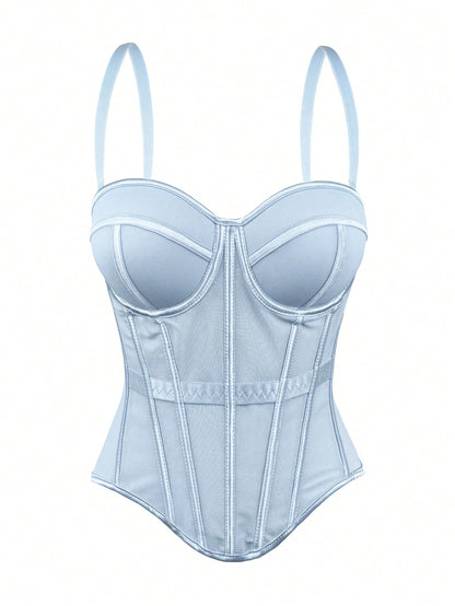 Women's Solid Brown Camisole Jacket, Mesh Lining Bra Top, Autumn/Winter Lingerie Casual Summer