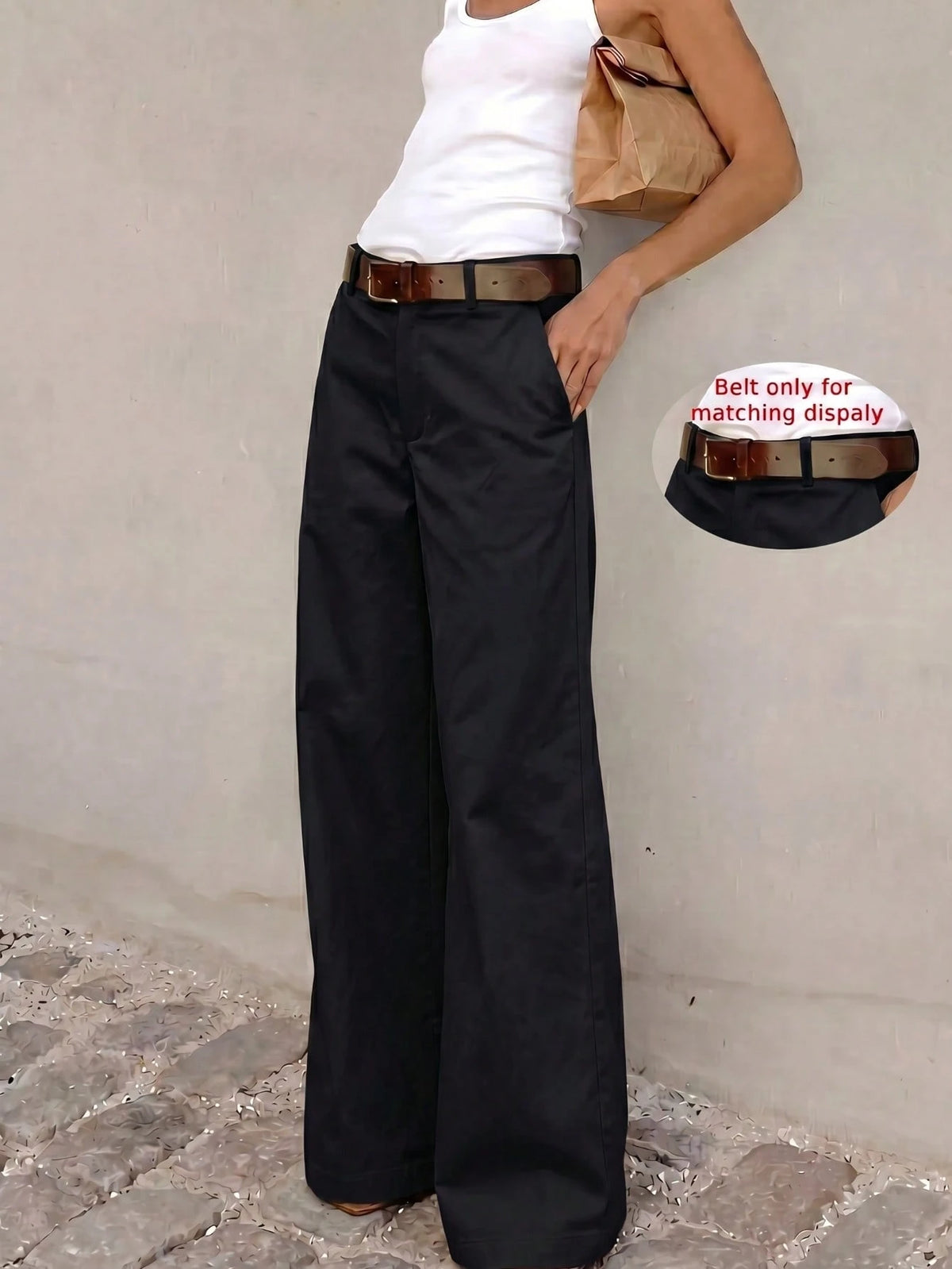 Women's Solid Color All-Season Wide Leg Casual Pants With Pockets, Summer Long Pants For Back To School And Party Black