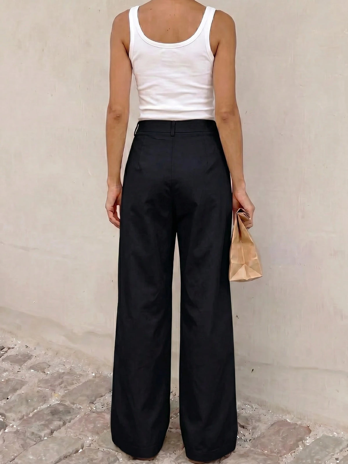 Women's Solid Color All-Season Wide Leg Casual Pants With Pockets, Summer Long Pants For Back To School And Party Black