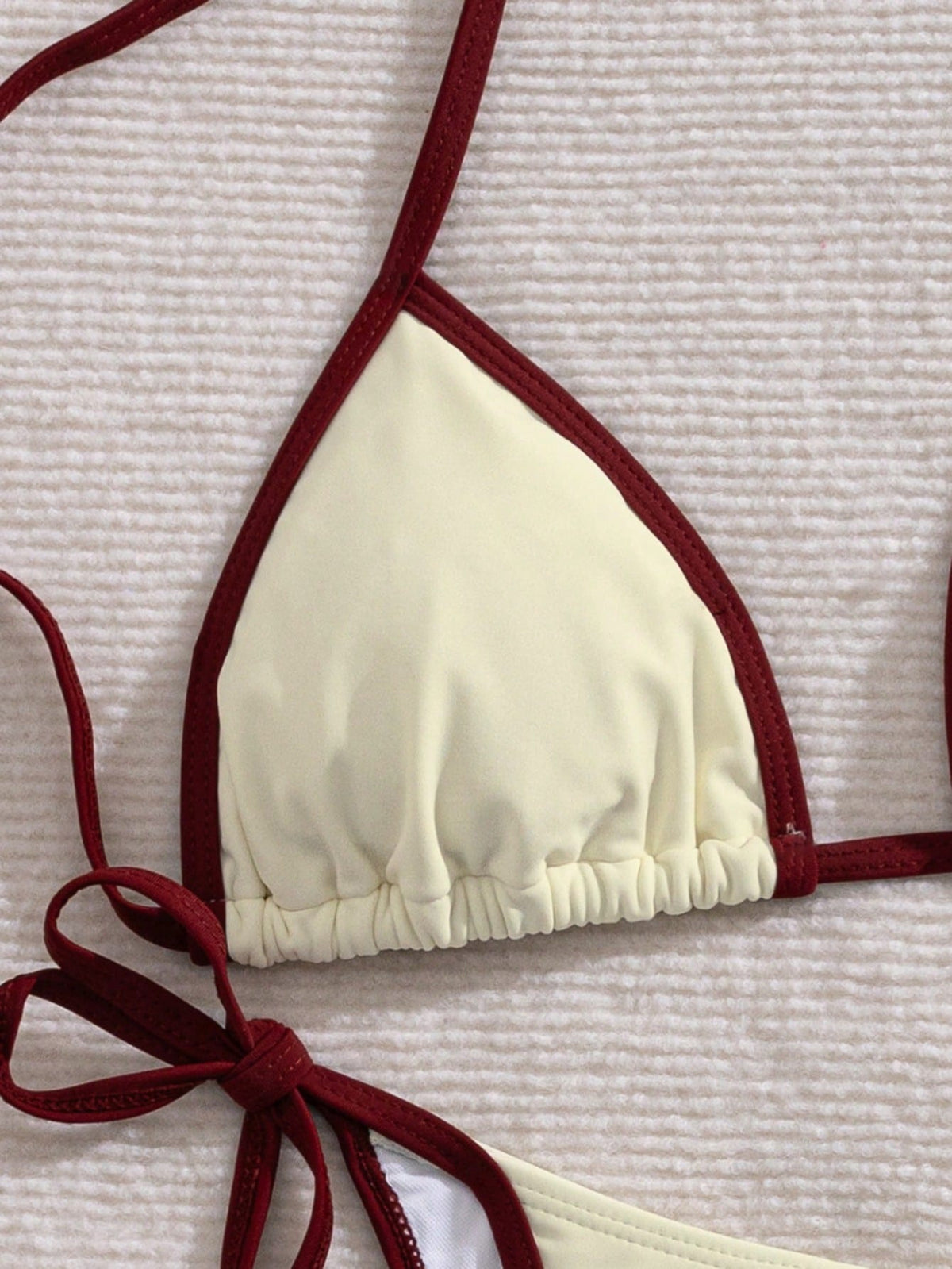 Women's Solid Color Contrast Bikini Set Set, Halter Tie Back Swimwear, High Elasticity Fabric, Beach Holiday Two Pieces Bikini Set Vacation Summer