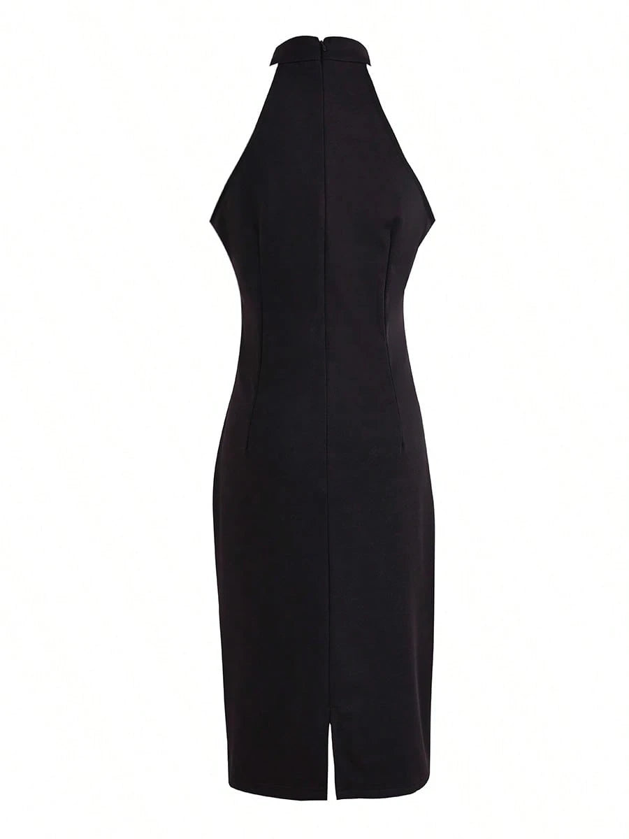 Women's Solid Color Elegant Party Zipper Backless Dress, Suitable For Dates And Parties, Spring/Summer Black