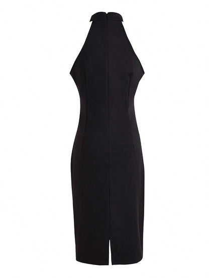 Women's Solid Color Elegant Party Zipper Backless Dress, Suitable For Dates And Parties, Spring/Summer Black