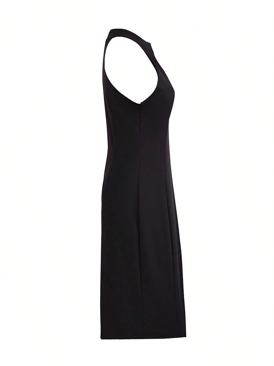 Women's Solid Color Elegant Party Zipper Backless Dress, Suitable For Dates And Parties, Spring/Summer Black