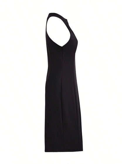 Women's Solid Color Elegant Party Zipper Backless Dress, Suitable For Dates And Parties, Spring/Summer Black