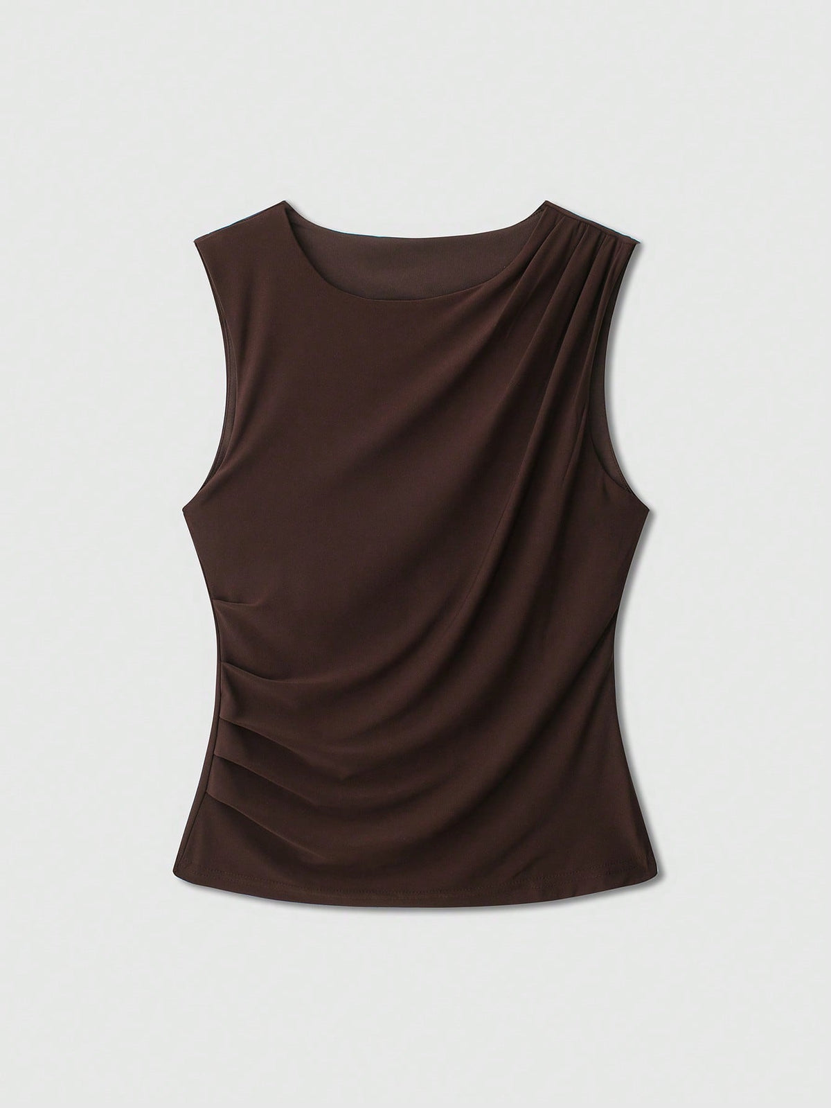 Women's Solid Color Round Neck Casual Draped Tank Top Summer Brown