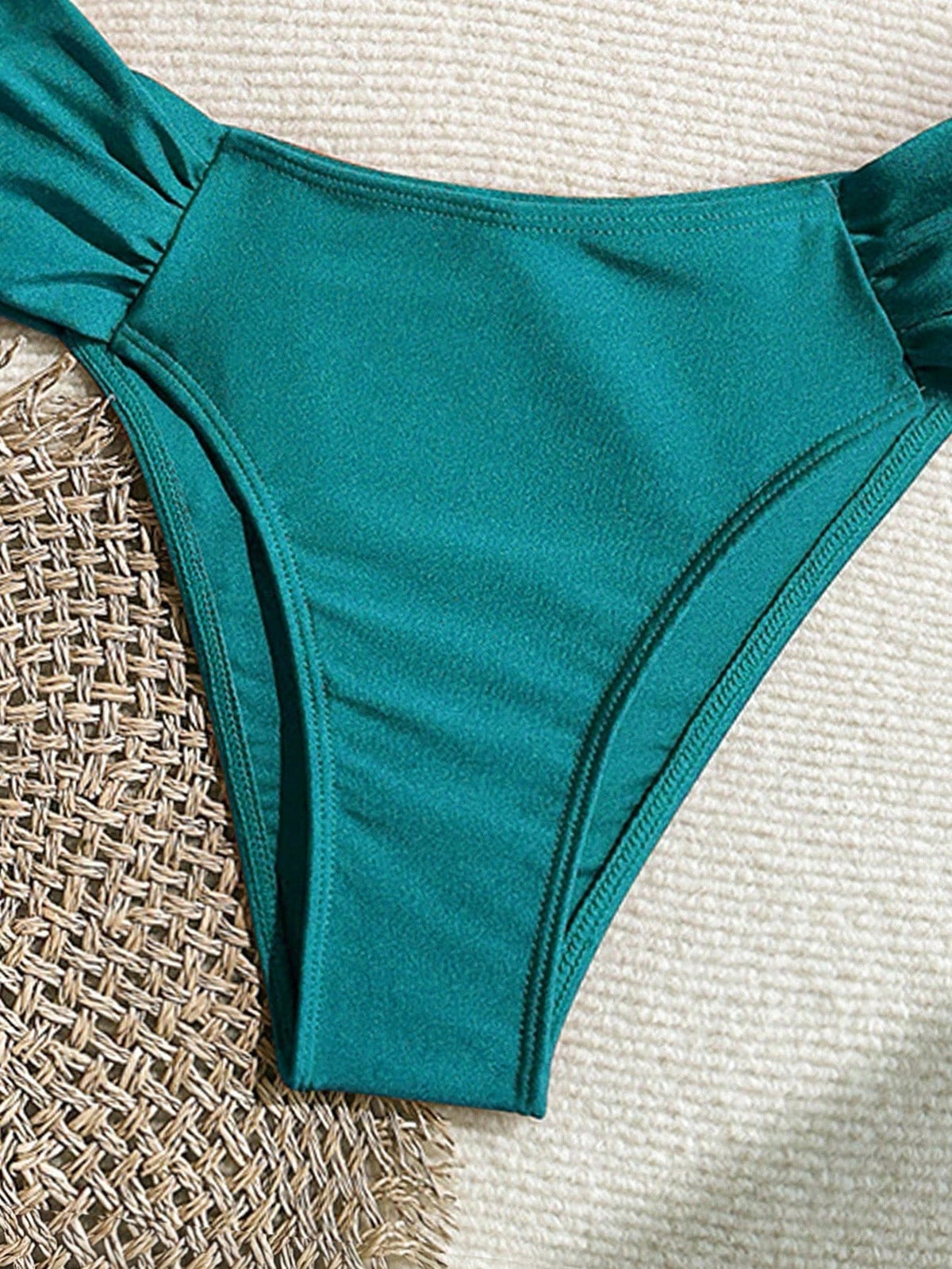 Women's Solid Color Shiny Fabric Metal Decor Spaghetti Strap Bikini Two Pieces Set Summer Vacation Beach