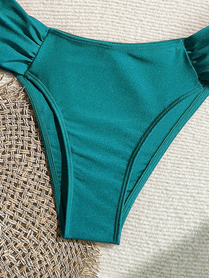 Women's Solid Color Shiny Fabric Metal Decor Spaghetti Strap Bikini Two Pieces Set Summer Vacation Beach