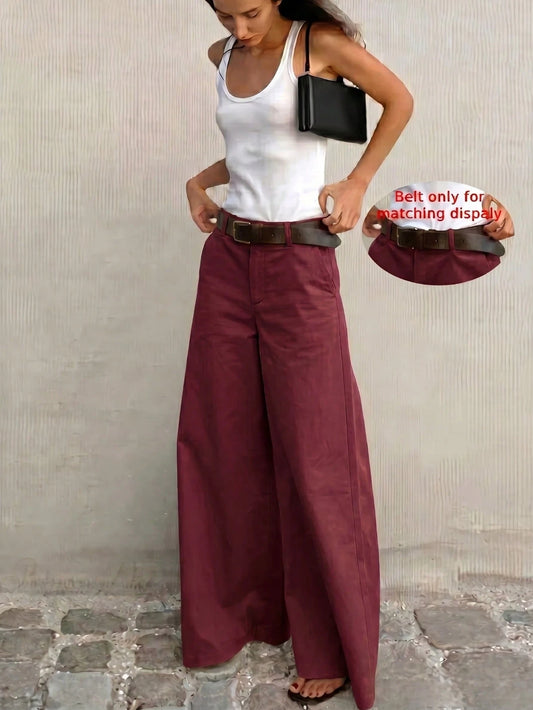 Women's Solid Color Wide Leg Pants, All Season, Casual, Office, Back To School, Party, Summer Long Pants