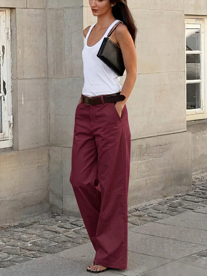 Women's Solid Color Wide Leg Pants, All Season, Casual, Office, Back To School, Party, Summer Long Pants