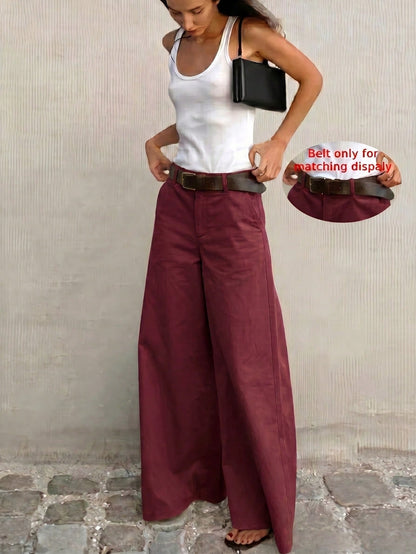 Women's Solid Color Wide Leg Pants, All Season, Casual, Office, Back To School, Party, Summer Long Pants