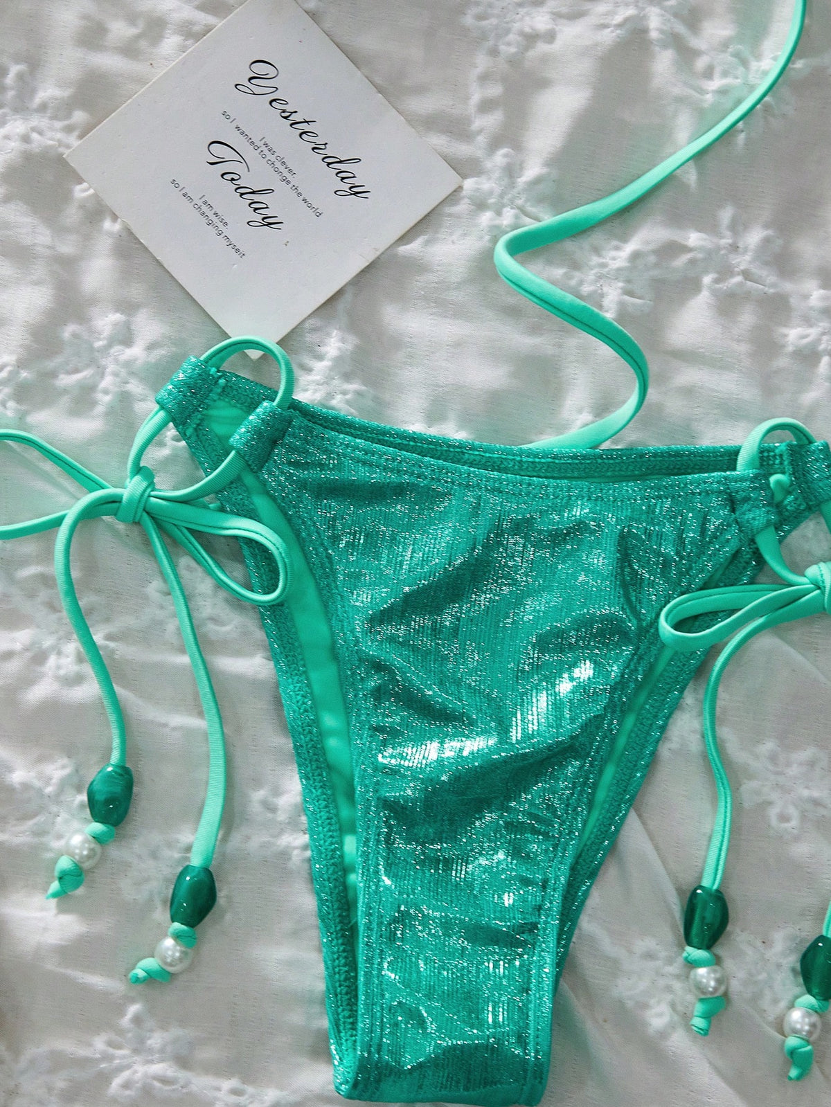 Women's Spring/Summer New Metallic Fabric Beaded Sexy Sweet 3-Piece Bikini, Suitable For Beach, Vacation And Holiday Parties