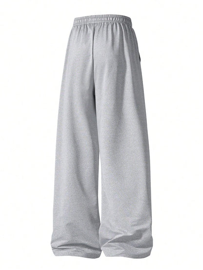 Women's Straight Leg Casual Sweatpants, Fashionable Minimalist Elastic Waist With Side Pockets Sports