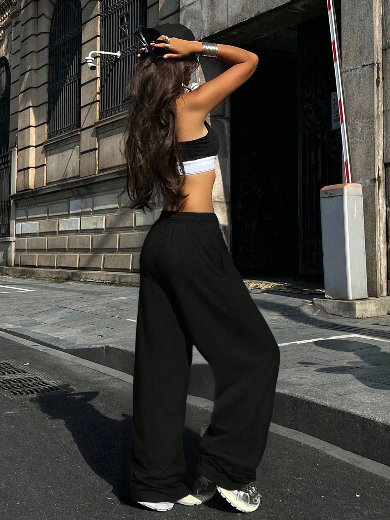 Women's Straight Leg Casual Sweatpants, Fashionable Minimalist Elastic Waist With Side Pockets Sports