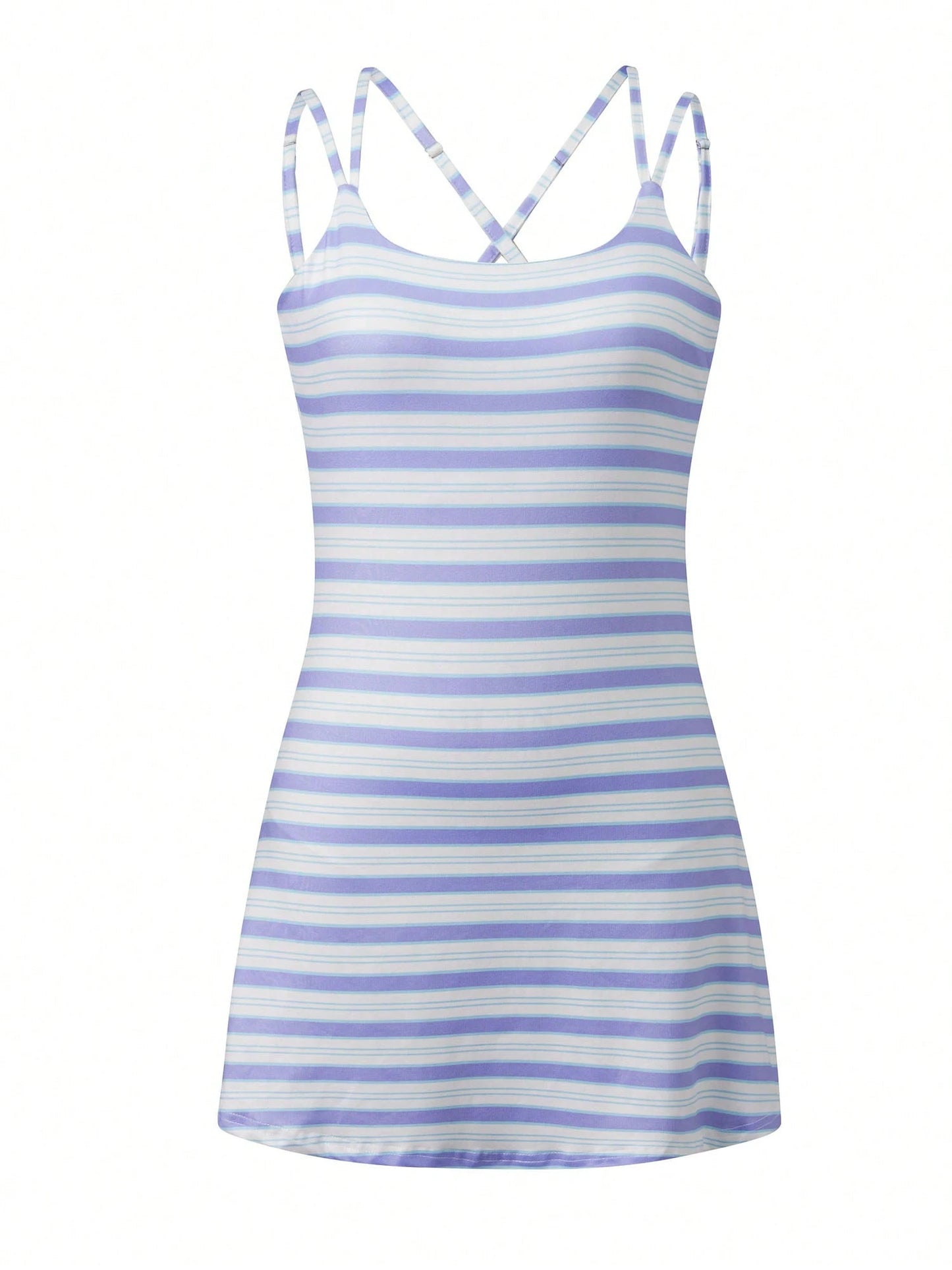 Women's Striped Mini Cami Dress Spaghetti Strap Square Neck Bodycon Short Dress Summer Sleeveless Backless Slim Fit Going Out Dresses Beach Sundress