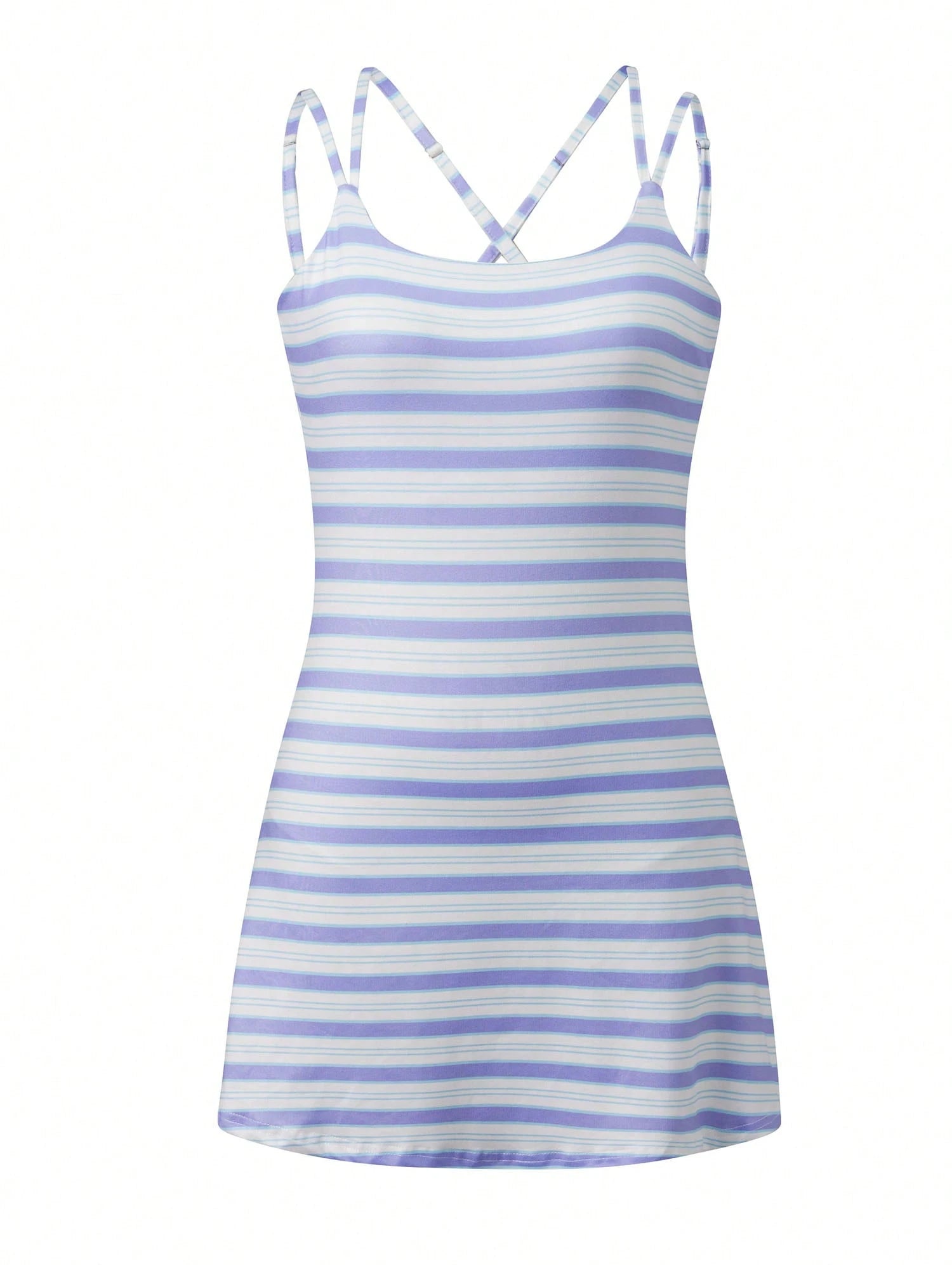 Women's Striped Mini Cami Dress Spaghetti Strap Square Neck Bodycon Short Dress Summer Sleeveless Backless Slim Fit Going Out Dresses Beach Sundress